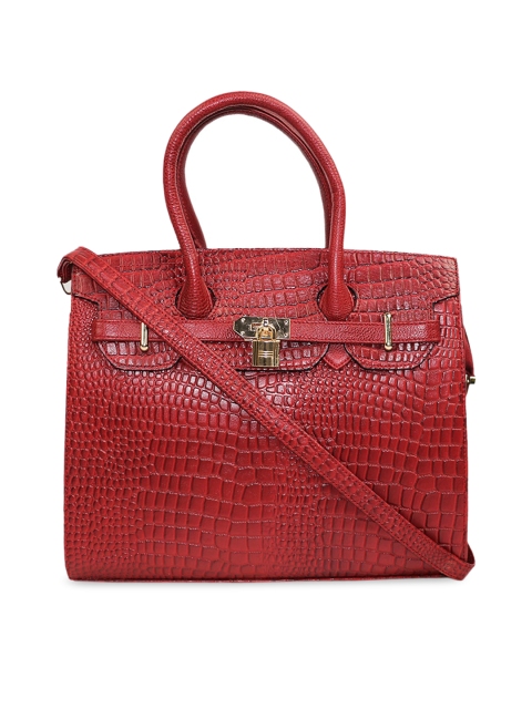 

LELYS Red Textured Leather Structured Handheld Bag