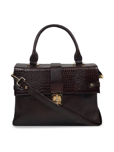 

LELYS Women Brown Leather Structured Handheld Bag with Cut Work