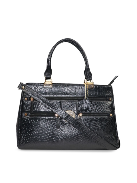 

LELYS Black Animal Textured Leather Structured Handheld Bag