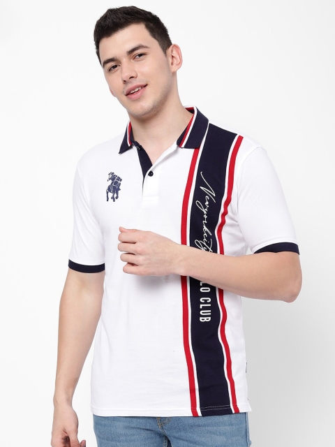 

R&B Men White & Navy Blue Typography Printed Polo Collar T-shirt