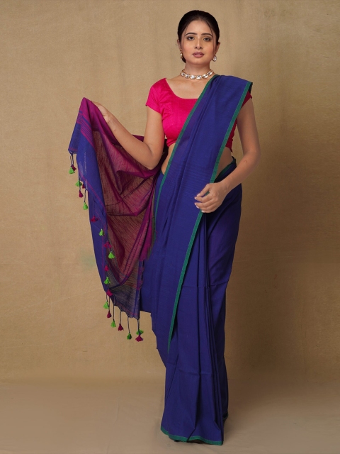 

Unnati Silks Navy Blue & Purple Woven Design Pure Linen Jamdani Saree