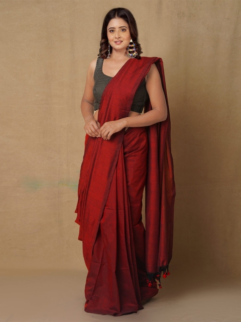 

Unnati Silks Maroon Woven Design Pure Linen Jamdani Saree