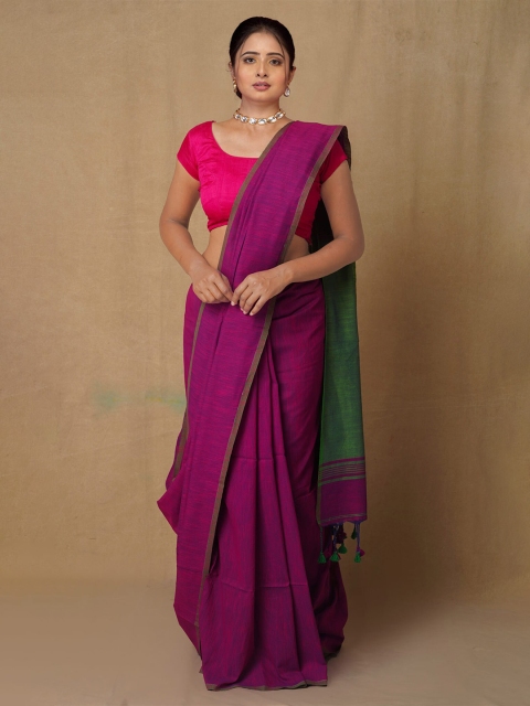 

Unnati Women Silks Pink & Green Pure Linen Jamdani Saree