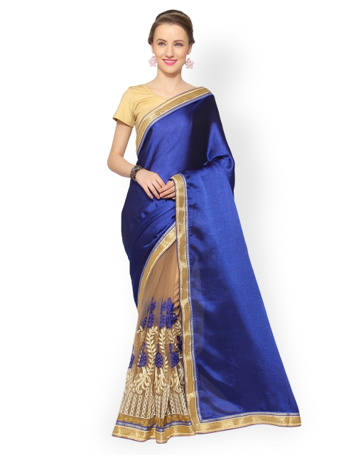 

Colors Blue & Beige Poly Crepe Solid Saree
