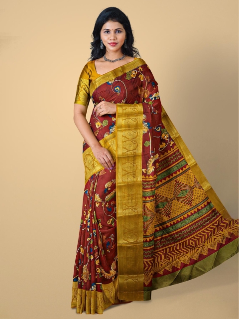 

Kalamandir Red & Gold-Toned Floral Zari Silk Blend Saree