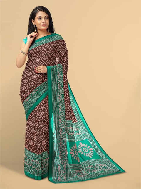 

Kalamandir Brown & Turquoise Blue Floral Saree