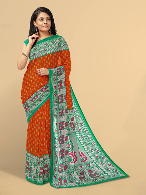 

Kalamandir Orange & Green Floral Saree