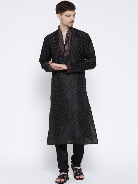 

Manish Creations Men Black Embroidered Kurta with Pyjama