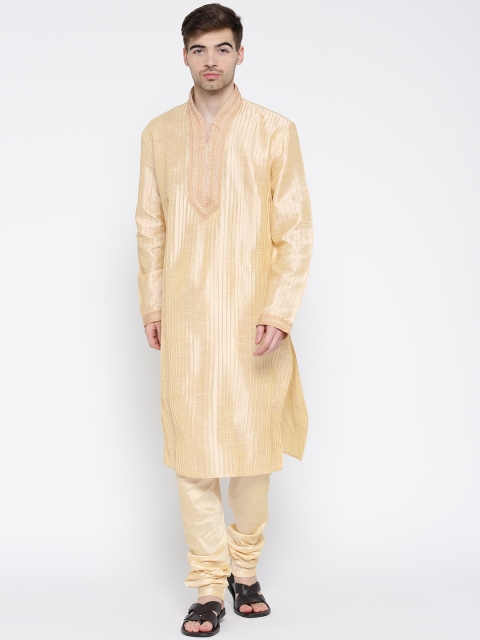 

Manish Creations Men Beige Self-Striped Kurta with Pyjama