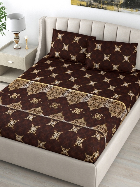 

DREAM WEAVERZ Bronze-Toned & Cream Ethnic Motifs 220 TC King Bedsheet with 2 Pillow Covers