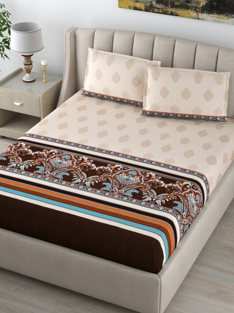 

DREAM WEAVERZ Beige & Black Ethnic Motifs 220 TC King Bedsheet with 2 Pillow Covers
