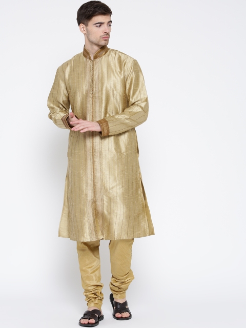 

Manish Creations Men Beige Brocade Pattern Kurta with Pyjamas