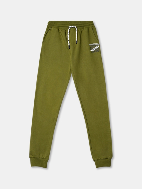 

R&B Boys Olive Green Solid Cotton Joggers
