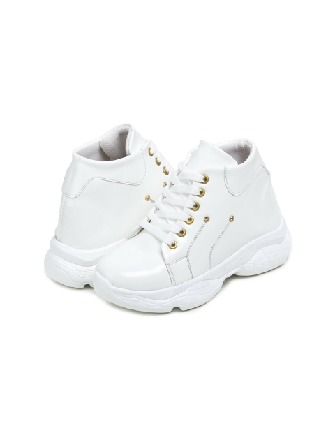 

BOOTCO Women White Lace-Up Mid-Top Sneakers