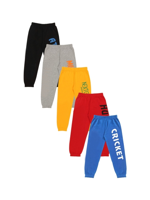 

KYDA KIDS Boys Black, Blue & Red Pack Of 5 Printed Cotton Joggers