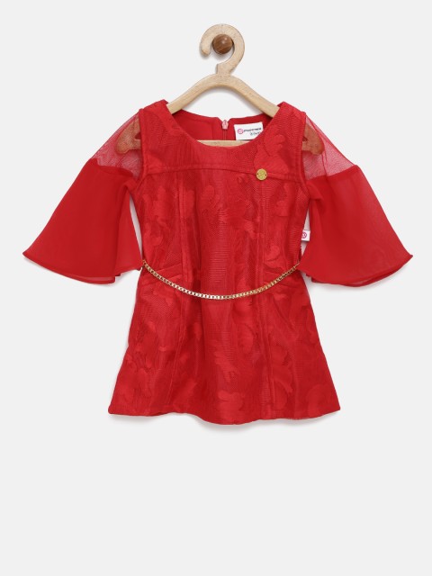 

Peppermint Girls Red Self Design A-Line Dress