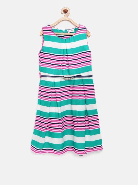 

Peppermint Girls Sea Green & Pink Striped Fit & Flare Dress