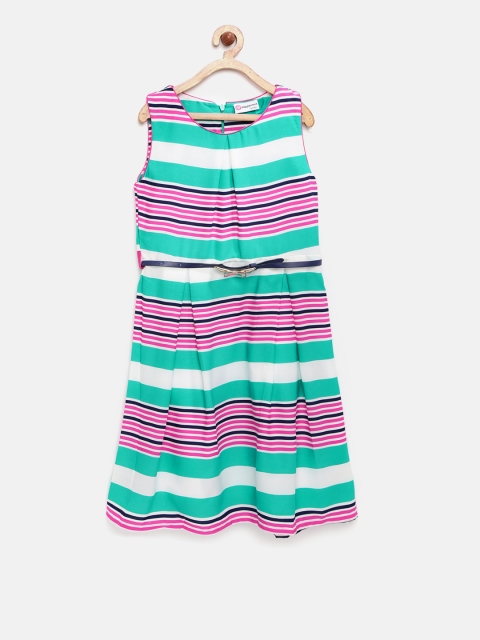 

Peppermint Girls Sea Green & Pink Striped Fit & Flare Dress