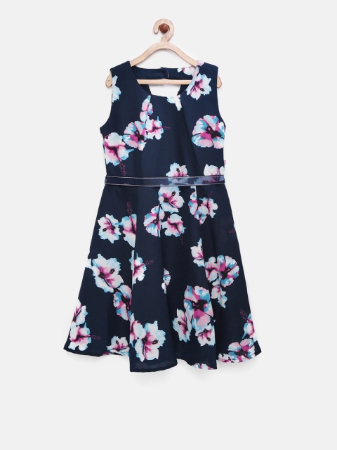 

Peppermint Girls Navy Printed Fit & Flare Dress, Navy blue