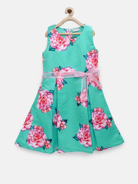 

Peppermint Girls Sea Green Floral Print Fit & Flare Dress