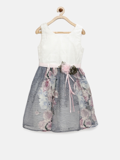 

Peppermint Girls Off-White Self Design Fit & Flare Dress