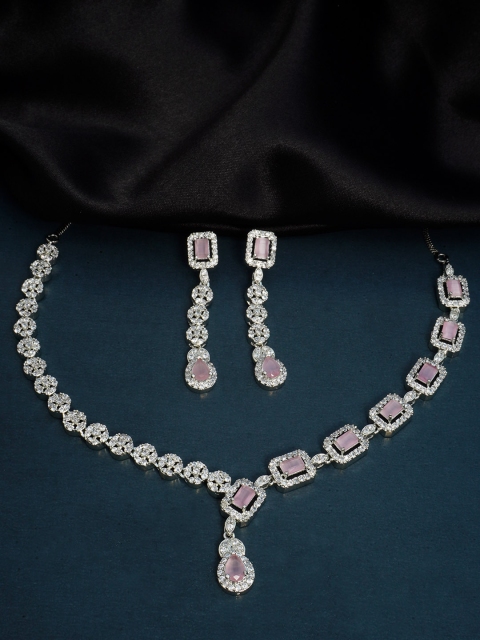 

Urmika Pink & White Stone Studded Jewellery Set