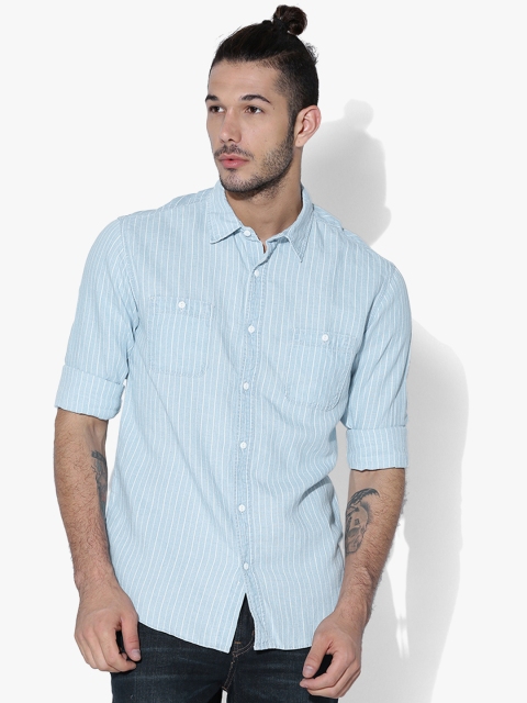 

Aeropostale Men Blue & White Striped Casual Shirt