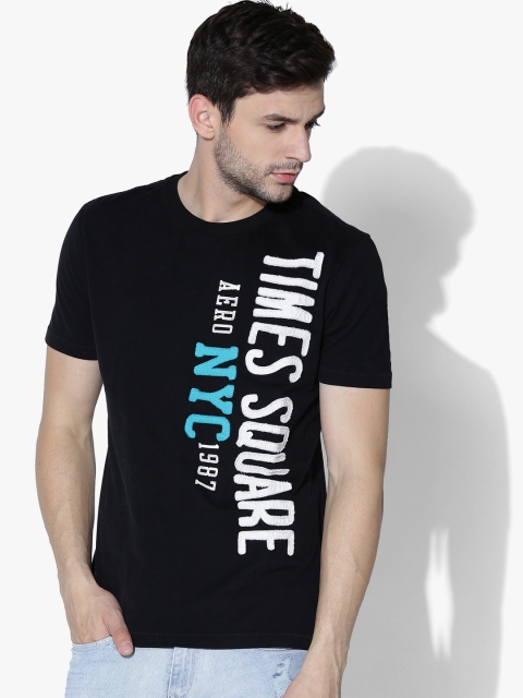 

Aeropostale Men Black Applique Detail Round Neck T-shirt
