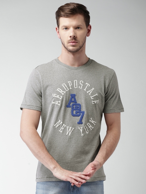 

Aeropostale Men Grey Melange Round Neck T-shirt