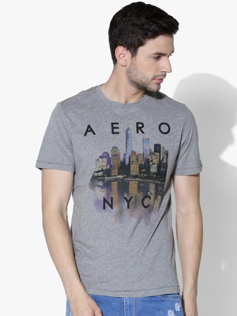 

Aeropostale Men Grey Melange Printed Round Neck T-shirt