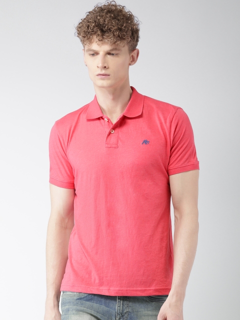 

Aeropostale Men Pink Solid Polo Collar T-shirt