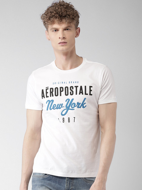 

Aeropostale Men White Printed Round Neck Pure Cotton T-shirt