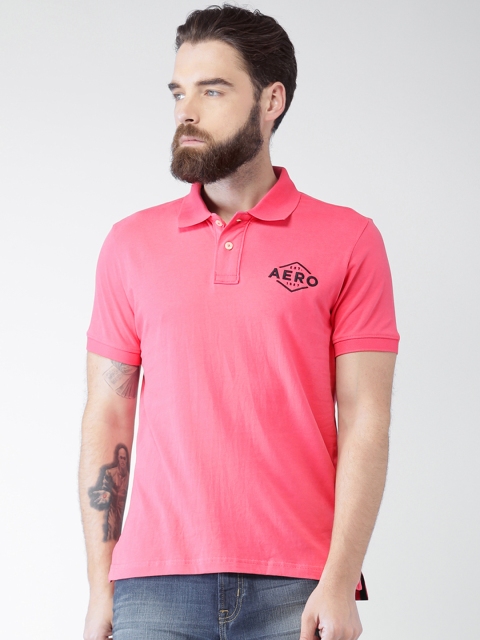 

Aeropostale Men Pink Solid Polo Collar T-shirt