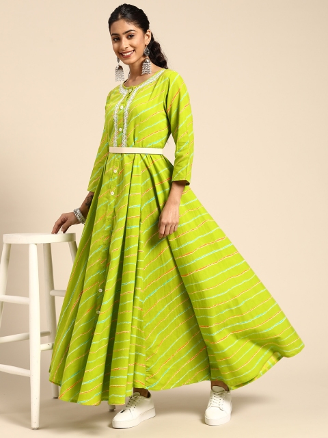 

Sangria Green & Blue Leheriya Printed Maxi Ethnic Dress