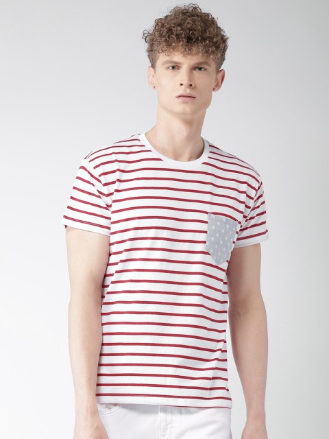 

Aeropostale Men Off-White & Red Striped Round Neck T-shirt