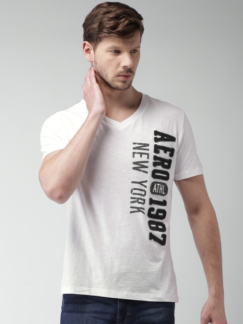 

Aeropostale Men White Printed V-Neck T-shirt