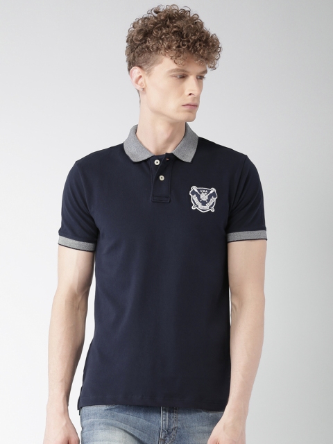 

Aeropostale Men Navy Solid Polo Collar T-shirt, Navy blue