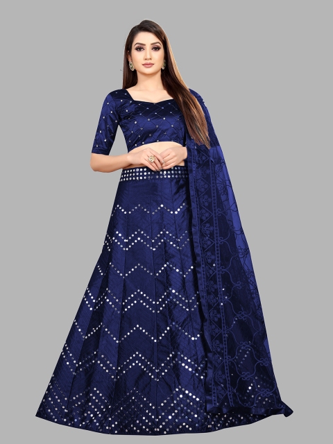 

GOROLY Navy Blue Embroidered Sequinned Semi-Stitched Lehenga & Unstitched Blouse With Dupatta