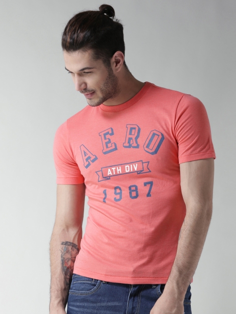 

Aeropostale Men Coral Printed Round Neck T-shirt