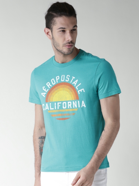 

Aeropostale Men Turquoise Blue Printed Round Neck T-shirt