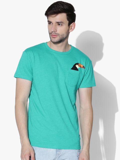 

Aeropostale Men Turquoise Green Solid Round Neck T-shirt