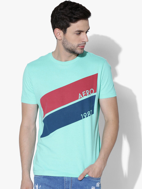 

Aeropostale Men Sea Green Printed Round Neck T-shirt