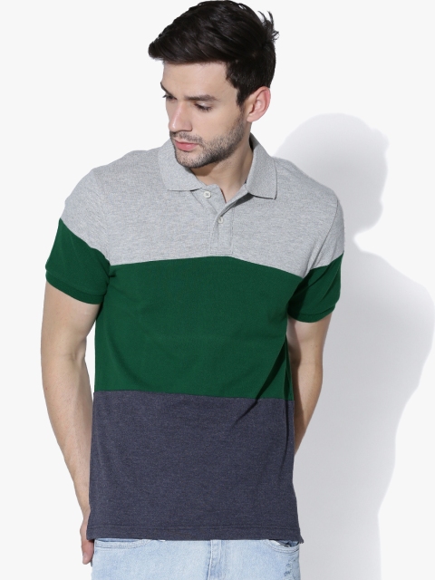 

Aeropostale Men Grey Melange Colourblocked Polo Collar T-shirt