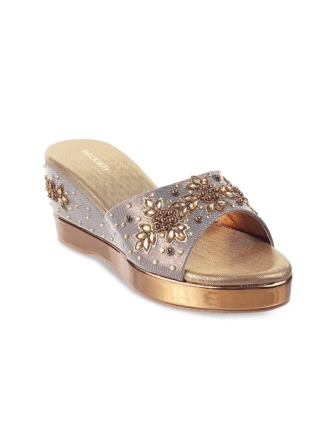 

WALKWAY by Metro women Bronze-Toned Embellished Wedge Sandals