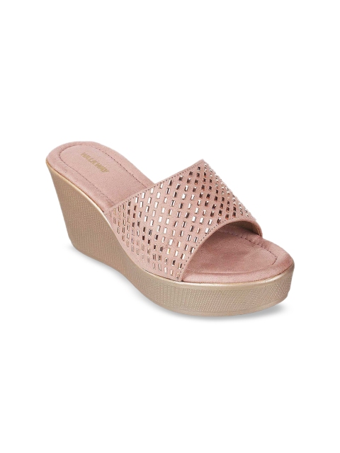 

WALKWAY by Metro Peach-Coloured Embellished Wedge Mules