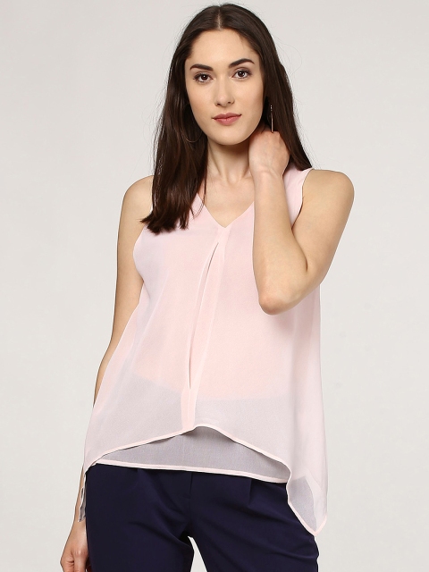 

SASSAFRAS Women Pink Semi-Sheer Top