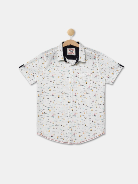 

R&B Boys White Printed Casual Shirt