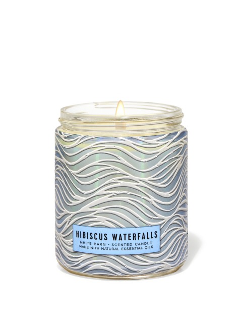 

Bath & Body Works Hibiscus Waterfalls Single Wick Candle with Essential Oils - 198g, Blue