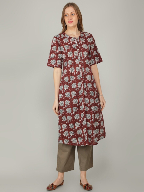 

NAVIYATA Maroon Floral Kurti Set Dress For Women