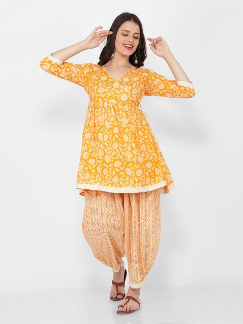 

NAVIYATA Orange Floral Layered Midi Dress